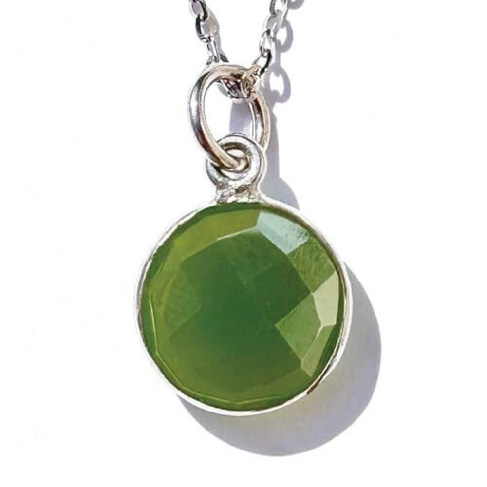 2377 Genuine Jade Necklace Pendant, Energy Healing Green Gemstone, 18K Gold